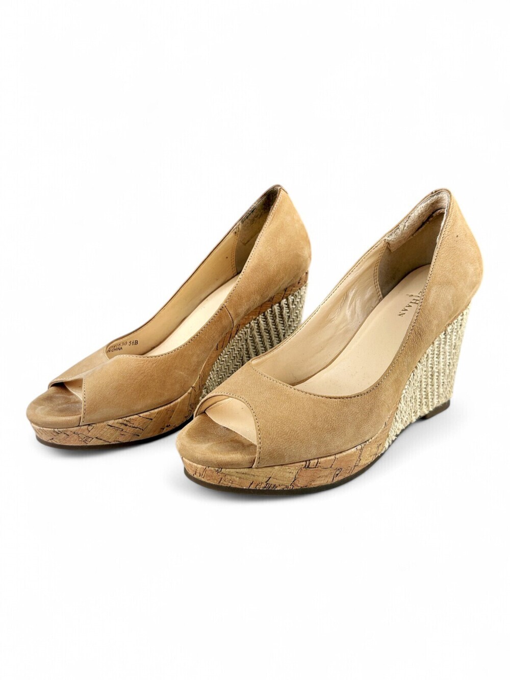 Cole Haan Tan Suede Peep-Toe Espadrille Wedges Size 5.5